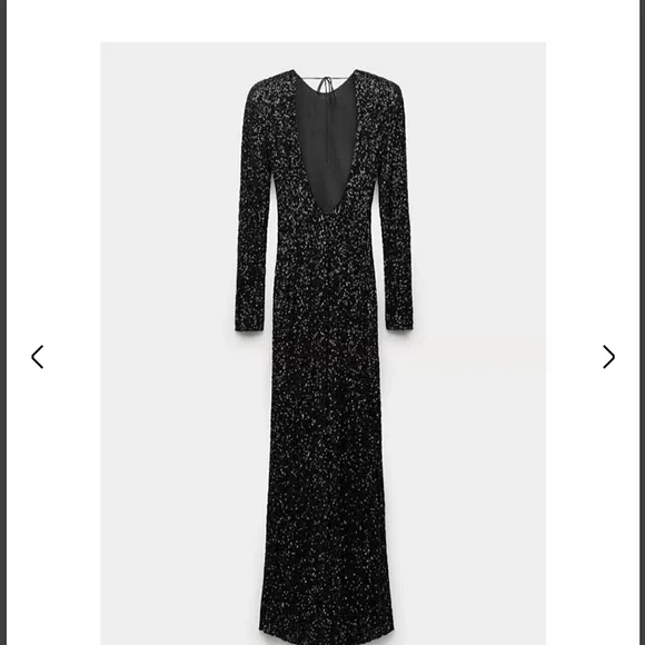 Zara  SEQUIN MAXI DRESS GOWN BLACK SIZE XS - Picture 10 of 16
